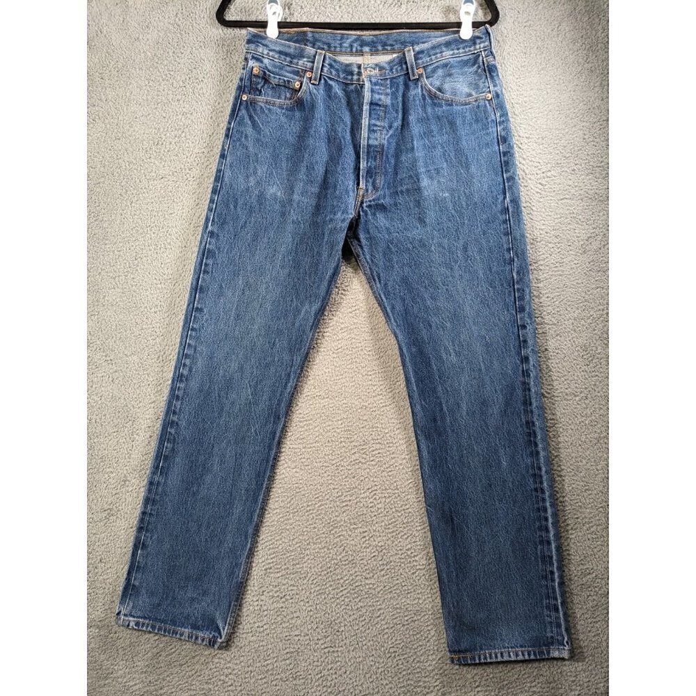 Levi's Jeans Mens 38x36 (Actual 35x32) 501 XX Button Fly Distressed Y2K Blue